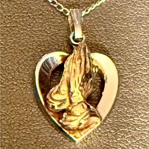 Silver Praying Hands Pendant Necklace